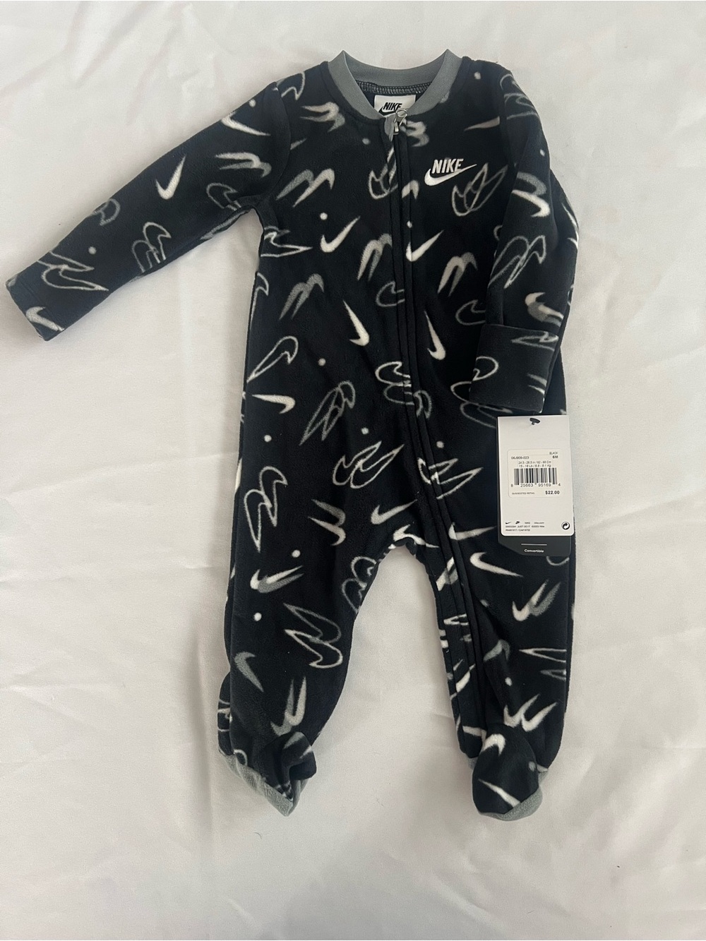 Nike Black & White Toddler Fleece Footed One-Piece